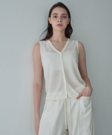 nh-knit-02381 Linen Blend Sheer Knit Vest  Ecru Gray Navy