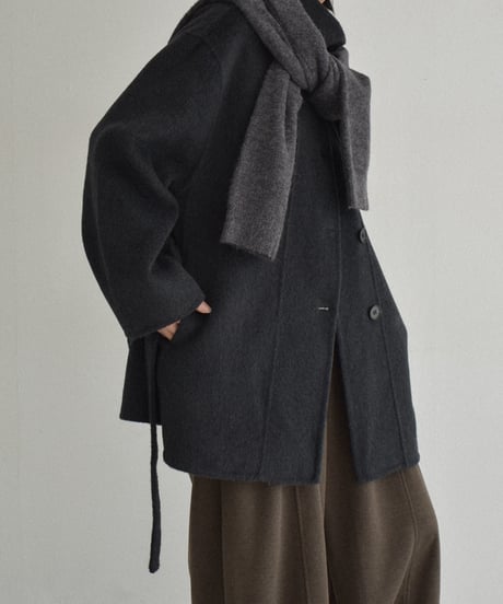 coat-02059  Stand Collar Wool Coat With Reversible Finish　Gray Dark-gray