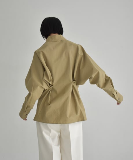 tops-02529  Back Button Design Shirt  White   Beige