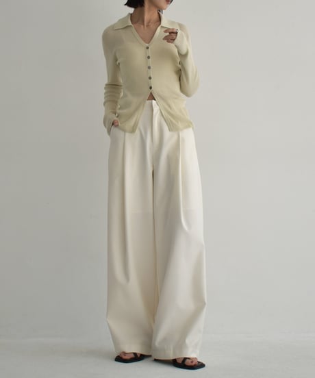 bottoms-02266　Tuck Wide Pants  Ecru Mochabeige Black