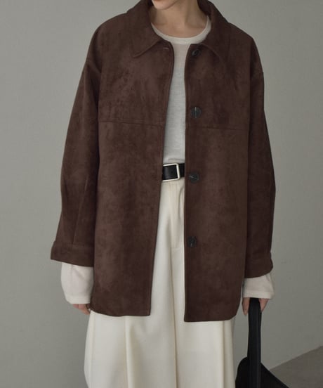 jacket-02024 Faux Suede Mid-Length Outer  Camel Brown