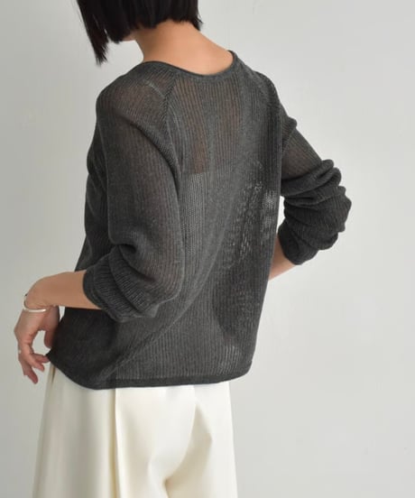 knit-02270　Linen-blend Summer Knit Cardigan Beige Black Gray