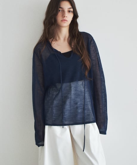 nh-knit-02379 Key Neck Sheer Loose Knit Ice Blue Navy Red