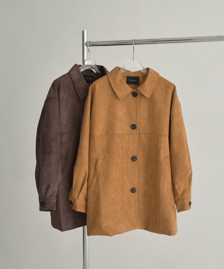 jacket-02024 Faux Suede Mid-Length Outer  Camel Brown