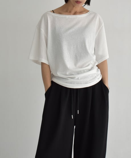tops-02552　Waist Tuck Tee　White Black