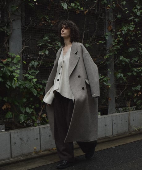 coat-02063   Shaggy Wool Long Coat  Greige Dark-Gray