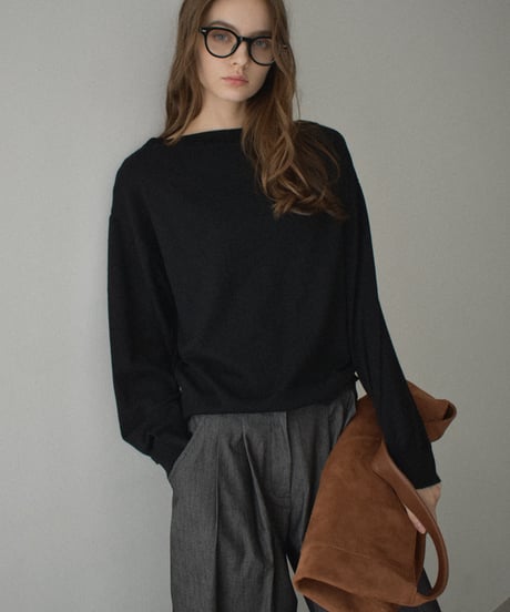 knit-02340　Boatneck Knit Pullover　Ecru Light-Gray Navy Charcoal Black