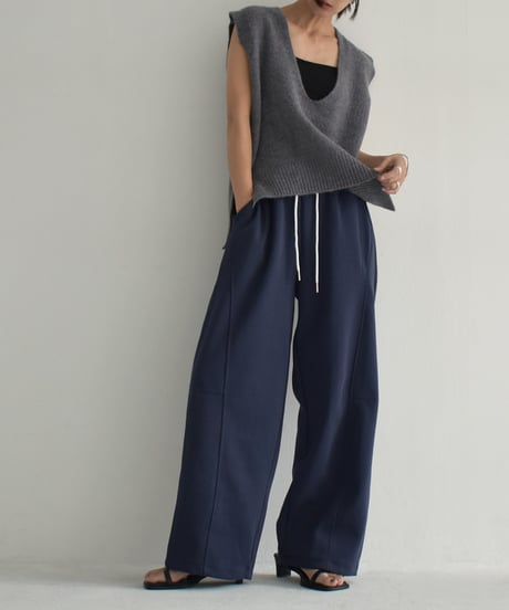 bottoms-02243　Bicolor Waist Relax Pants Greige Navy Black