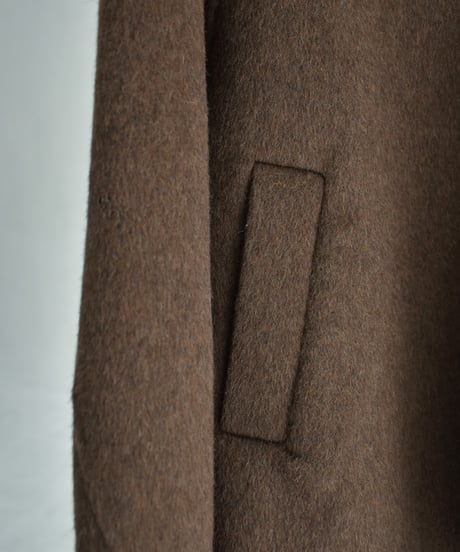 coat-02062  Raglan Sleeve Stand Collar Wool Midi Coat With Reversible Finish　Ecru Brown