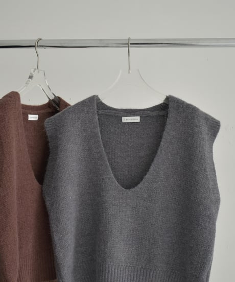 knit-02279　U-Neck Vest Gray Brown Black