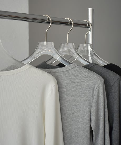 nh-tops-02567　Henry Neck Ribbed Tops  White Gray Dark-Gray Black