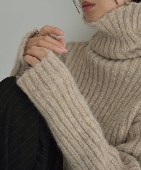 knit-02309　Ribbed Turtle Knit Tops Beige Brown Light Gray Dark Gray