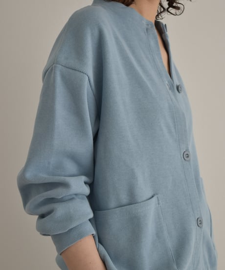 tops-02585 Crew Neck Cardigan Blue Black