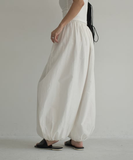 bottoms-02242　Waist Gathered Balloon Pants White Black