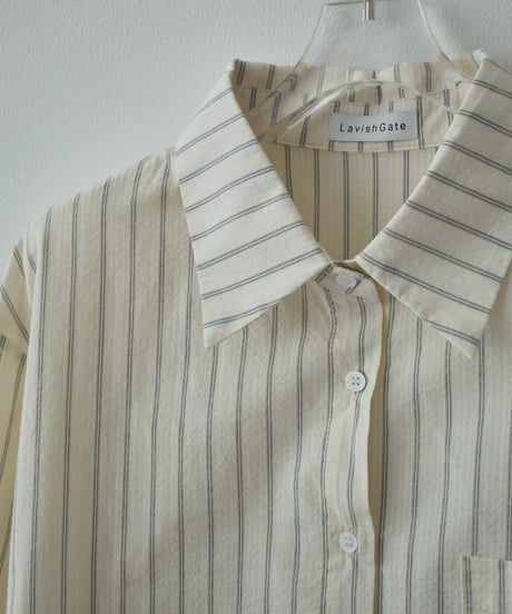 tops-02605 Stripe Shirt Ecru Brown