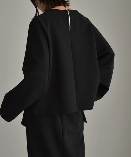 tops-12008　Cocoon Sleeve Cardboard Knit Pullover　Grey　Black