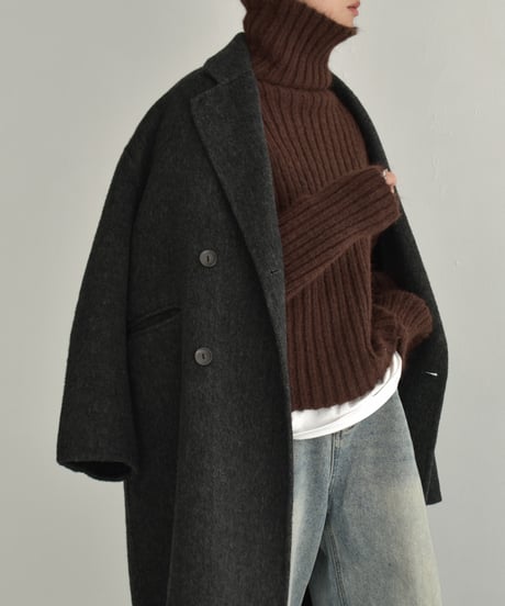 knit-02309　Ribbed Turtle Knit Tops Beige Brown Light Gray Dark Gray