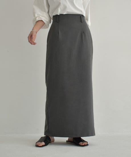 bottoms-12016　High Waist Twill Maxi Skirt  Gray Black
