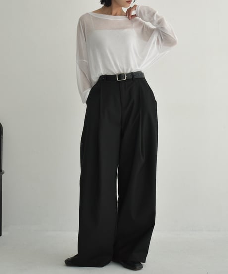 bottoms-02266　Tuck Wide Pants  Ecru Mochabeige Black