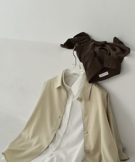 tops-02549　Half Sleeve Overshirt　Beige White Brown
