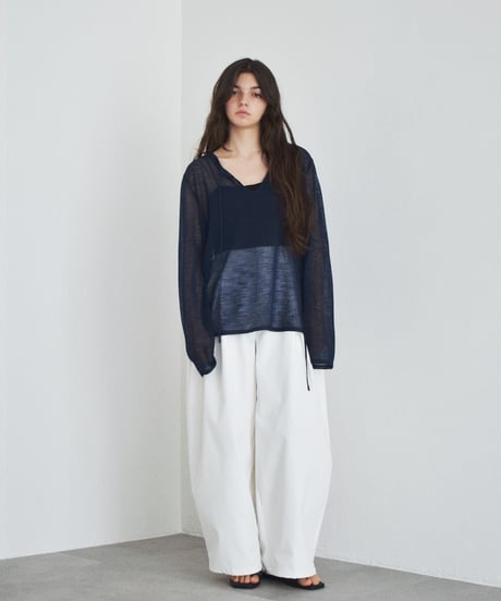 nh-knit-02379 Key Neck Sheer Loose Knit Ice Blue Navy Red