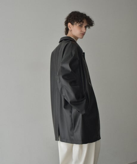 jacket-02025　Faux Leather Mid-Length Outer  Black