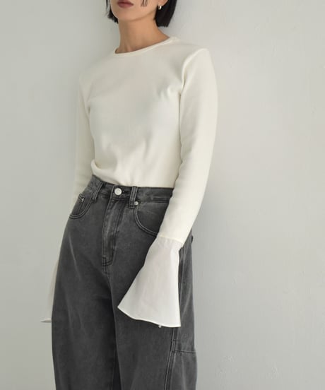 tops-04153 　Made in japan  Cuff Design Rib Top  Off-white Light-Green Black