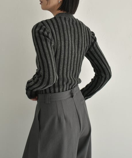knit-02313　Bicolor Rib Knit Top  Brown Black