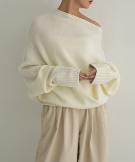 knit-02294　Loose Dolman Knit Off-White Gray Black