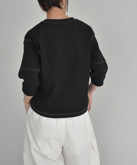 tops-02474　Stitch Design Cardboard Pullover White Black