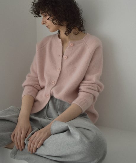 knit-02370 Crew Neck Knit Cardigan Pink Gray