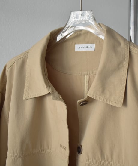 outer-02086　Stained Color Short Coat Beige Black