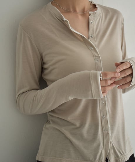 tops-02541　Layered-Like Snap Button Pullover  Beige Black