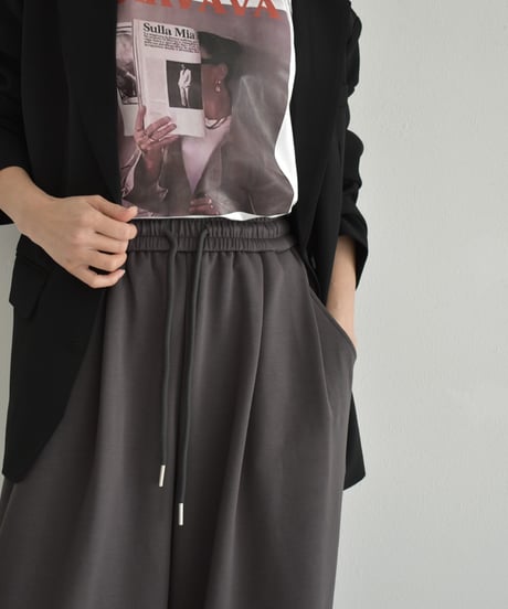 bottoms-02275　Waist Tuck Relaxed Wide Pants　Gray Charcoal Black