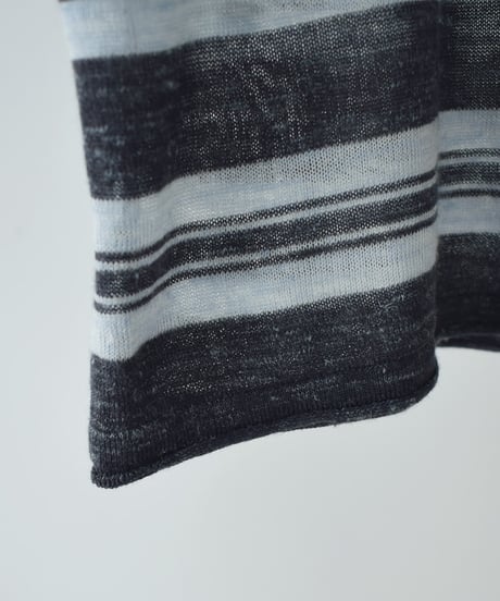 nh-knit-02384 Half-Sleeve Striped Knit Ecru Blue