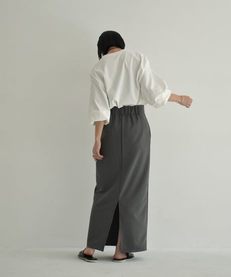 bottoms-12016　High Waist Twill Maxi Skirt  Gray Black