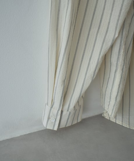 tops-02605 Stripe Shirt Ecru Brown