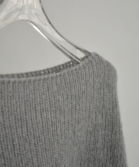 knit-02355　Wrap Crochet Knit & Boat Neck  Knit Pullover  Light-Gray Charcoal Brown