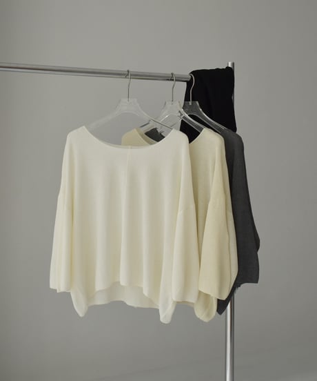 knit-02326　Linen Blend Half Sleeve Mesh Pullover  White Ecru Gray Black