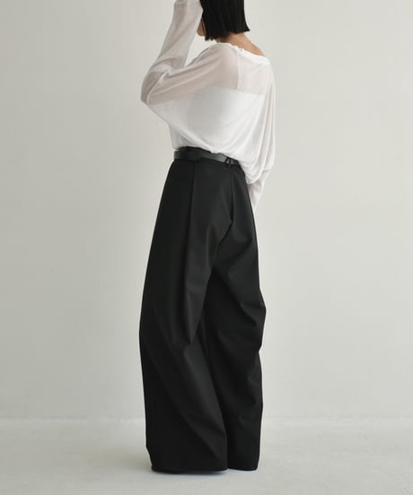 bottoms-02266　Tuck Wide Pants  Ecru Mochabeige Black