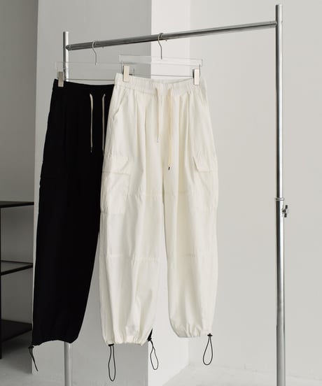 bottoms-02228　Parachute Cargo Pants　White　Black