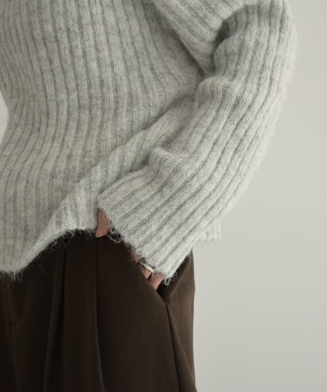 knit-02309　Ribbed Turtle Knit Tops Beige Brown Light Gray Dark Gray