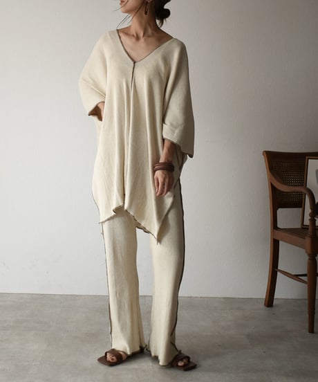 tops-04040　 MADE IN JAPAN COTTON LINEN RIB CAFTAN