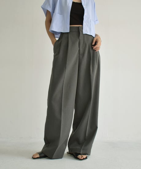bottoms-12010　Tucked Wide Pants Ecru Gray Black