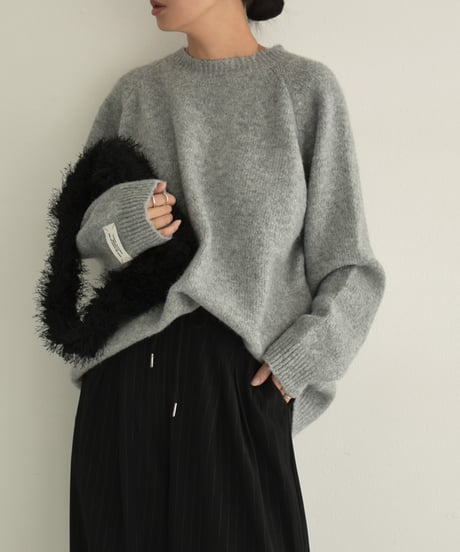 knit-02288　Crewneck Knit Pullover Ecru Gray Dark Gray