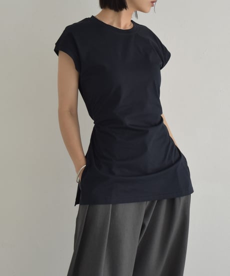 nh-tops-02554 Side slit sleeveless tops  White Gray Dark navy