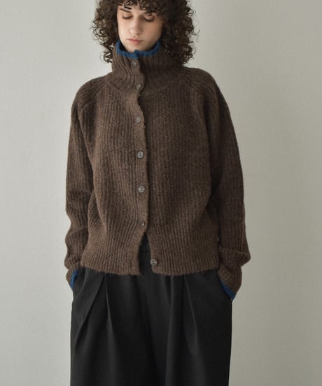 knit-02349　Bicolor High-neck Knit　Gray Brown