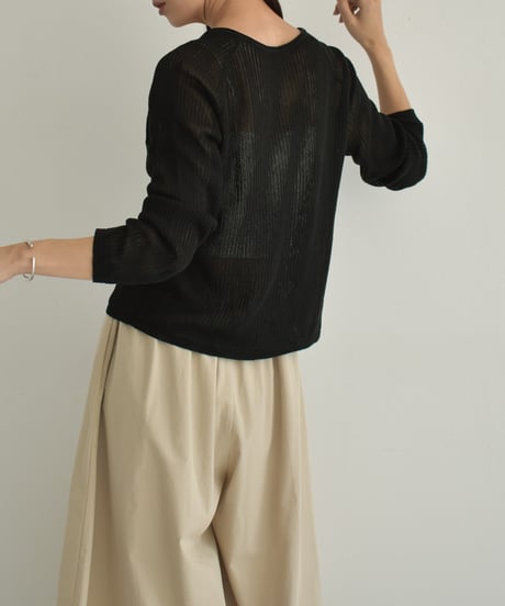 knit-02270　Linen-blend Summer Knit Cardigan Beige Black Gray