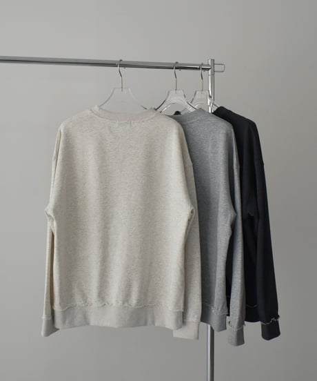 【UNISEX】tops-02591 Cutoff Design Sweat Pullover Oatmeal Light Gray Dark Gray