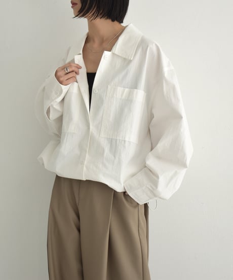 tops-02519　Drawstring Oversized Shirt　White Blue